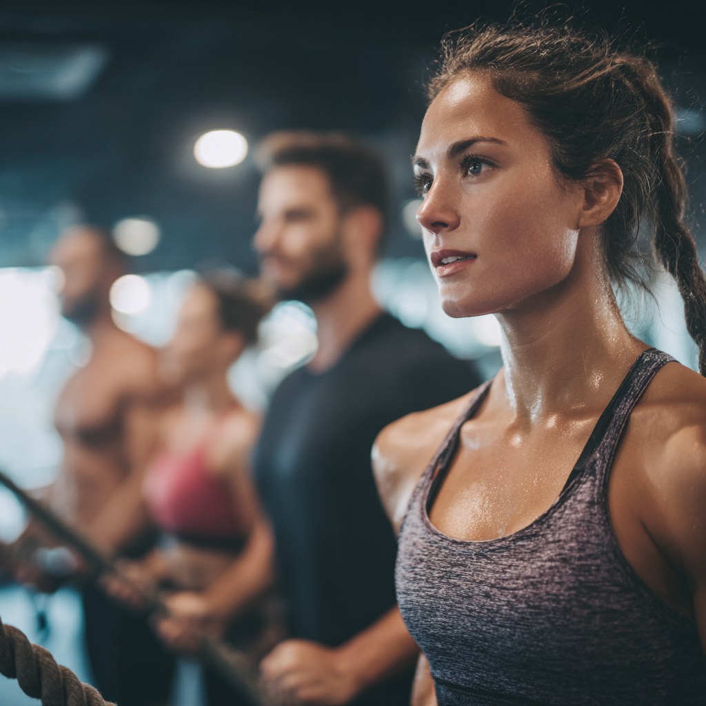Romanian fitness instructor demonstrating natural movement techniques to a diverse group of adults in an indoor wellness studio environment